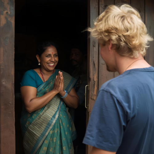 Welcoming a tourist to sri lanka village home